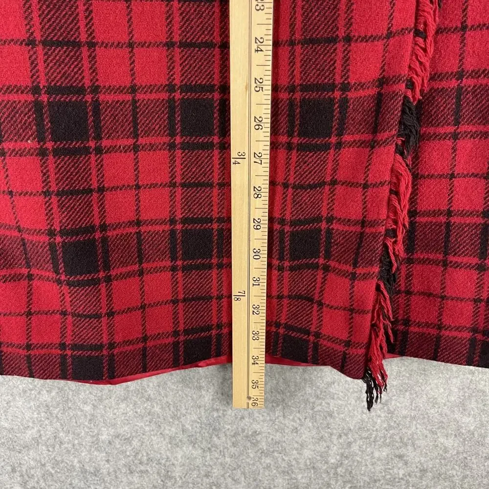Vintage‎ Breeches Wool Blend Wrap Skirt Womens 12 Red Plaid Fringe Holiday USA